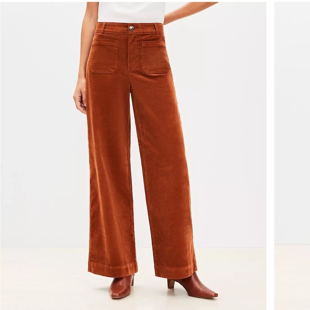 LOFT Rust Brown Corduroy Wide Leg Pants High Rise Size 14 - Picture 5 of 7